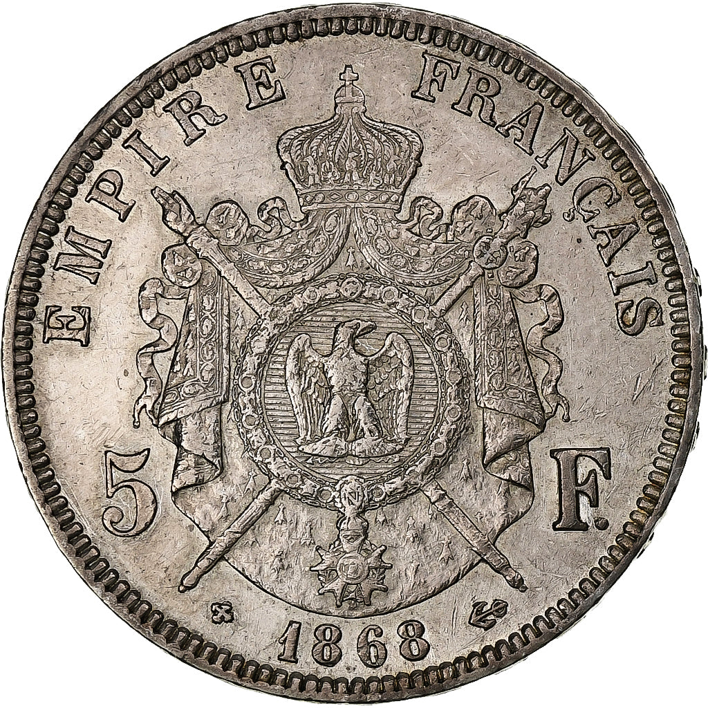 France, Napoléon III, 5 Francs, 1868, Strasbourg, Argent, TTB, Gadoury:739