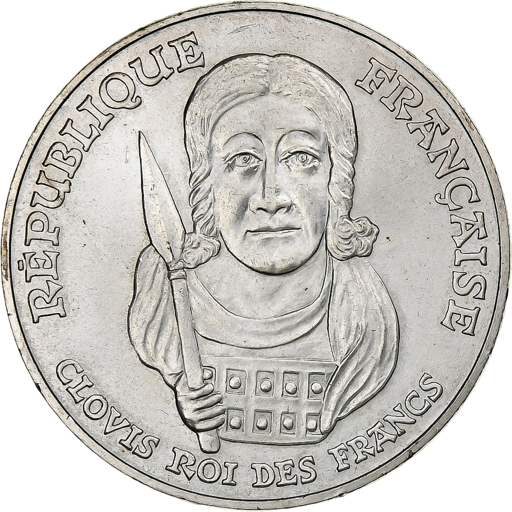 Moeda, França, Clovis, 100 Francs, 1996, MS(60-62), Prata, KM:1180, Gadoury:953