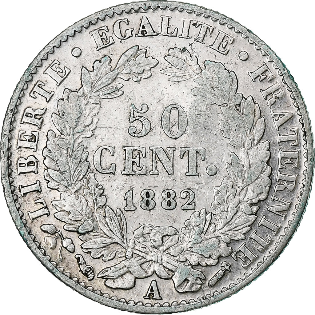Francia, 50 Centimes, Cérès, 1882, Paris, Argento, BB, Gadoury:419a, KM:834.1