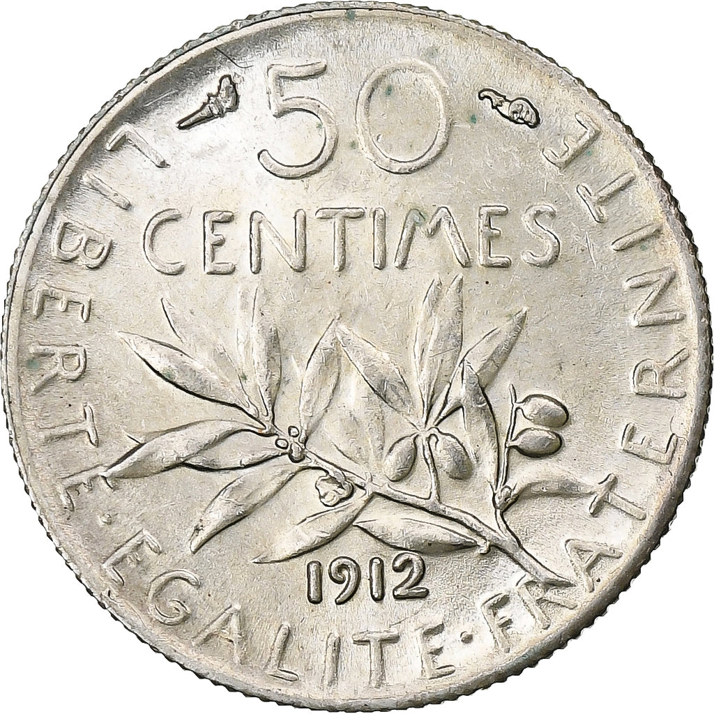 France, 50 Centimes, Semeuse, 1912, Paris, Silver, MS(63), Gadoury:420, KM:854
