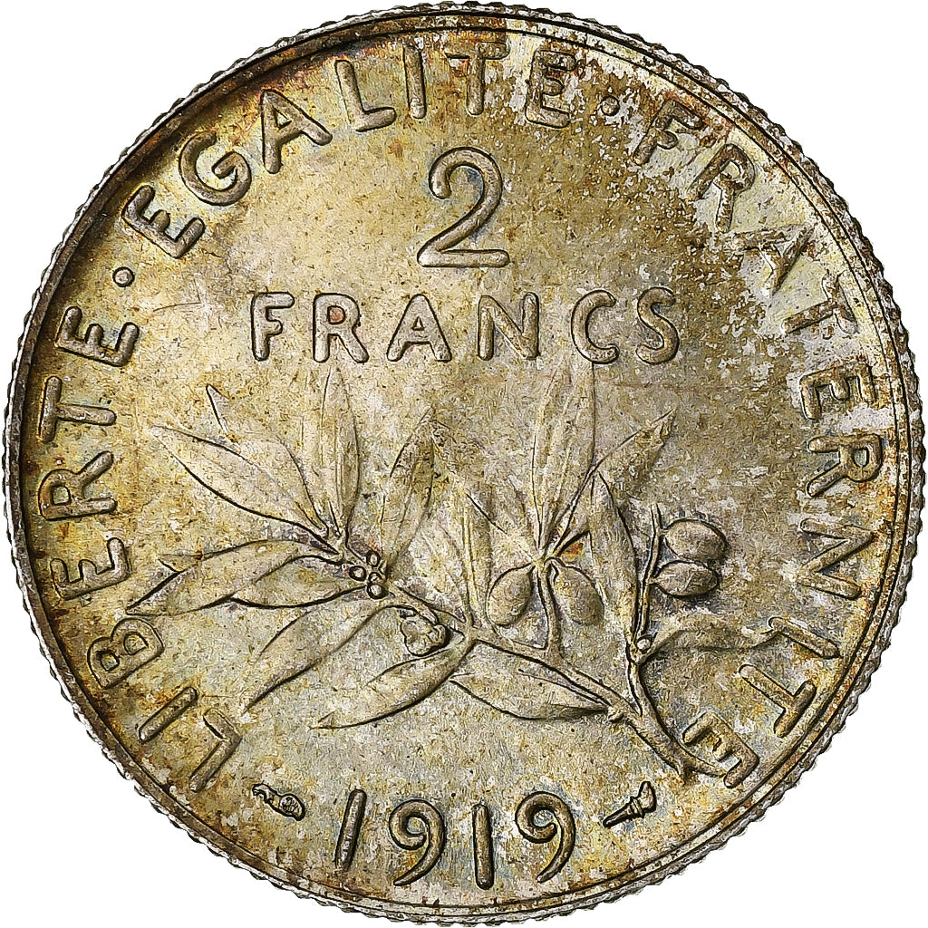 France, 2 Francs, Semeuse, 1919, Paris, Silver, MS(63), Gadoury:532, KM:845.1
