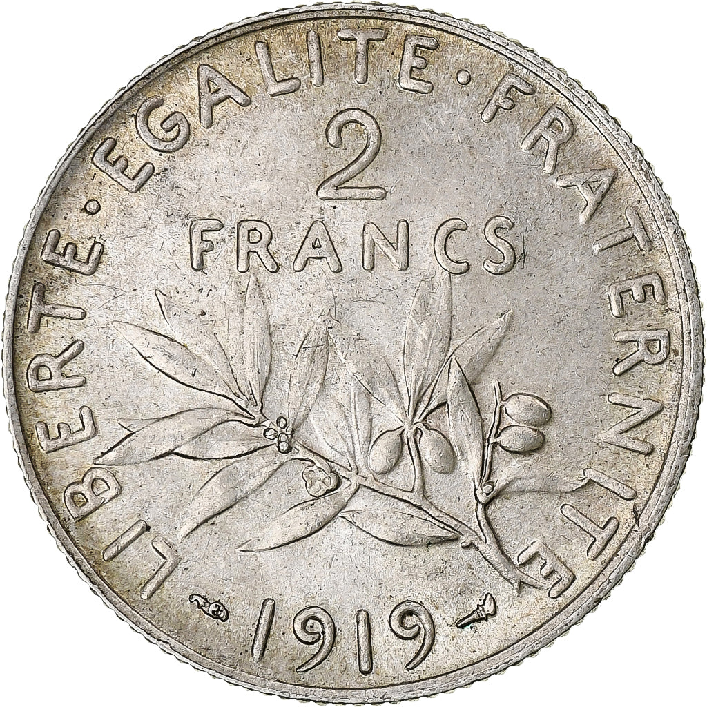 Frankrijk, 2 Francs, Semeuse, 1919, Paris, Zilver, PR+, Gadoury:532, KM:845.1