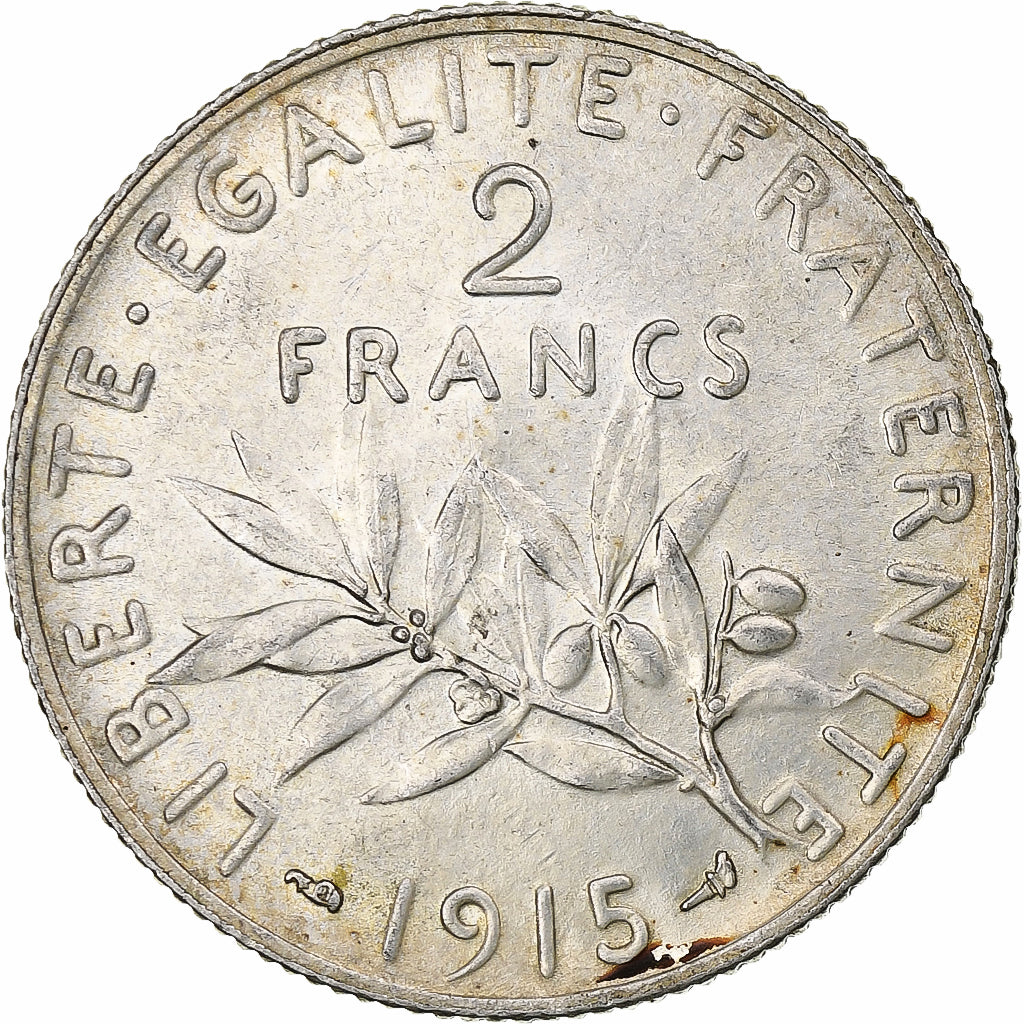 Francja, 2 Francs, Semeuse, 1915, Paris, Srebro, AU(55-58), Le Franc:F.266