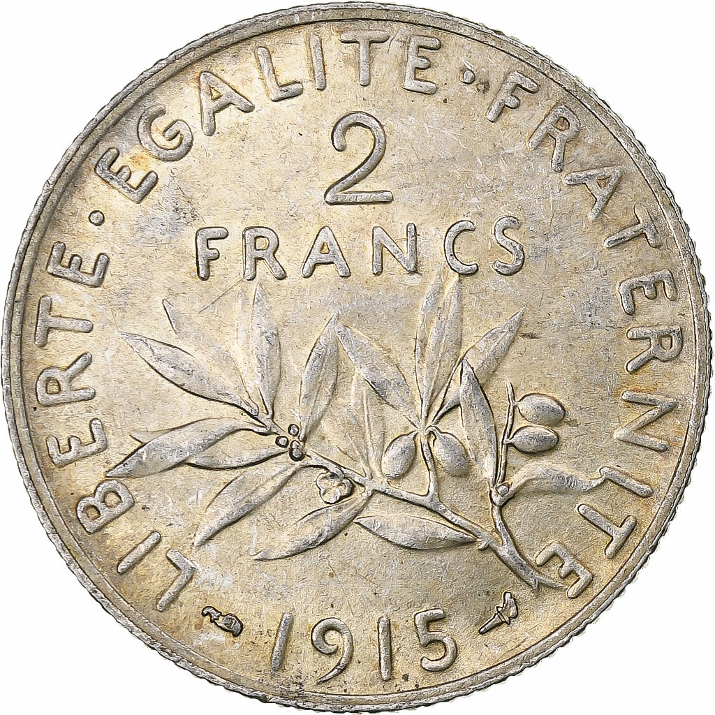 France, 2 Francs, Semeuse, 1915, Paris, Silver, AU(55-58), Le Franc:F.266