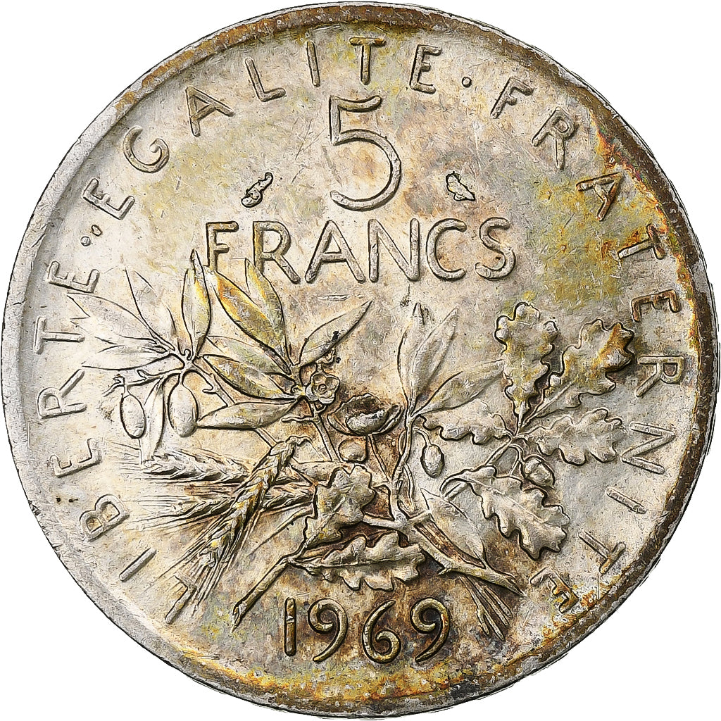 Francja, 5 Francs, Semeuse, 1969, Paris, Srebro, MS(63), Gadoury:770, KM:926