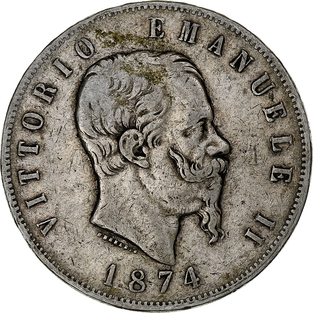 Italie, Vittorio Emanuele II, 5 Lire, 1874, Milan, Argent, TTB, KM:8.3