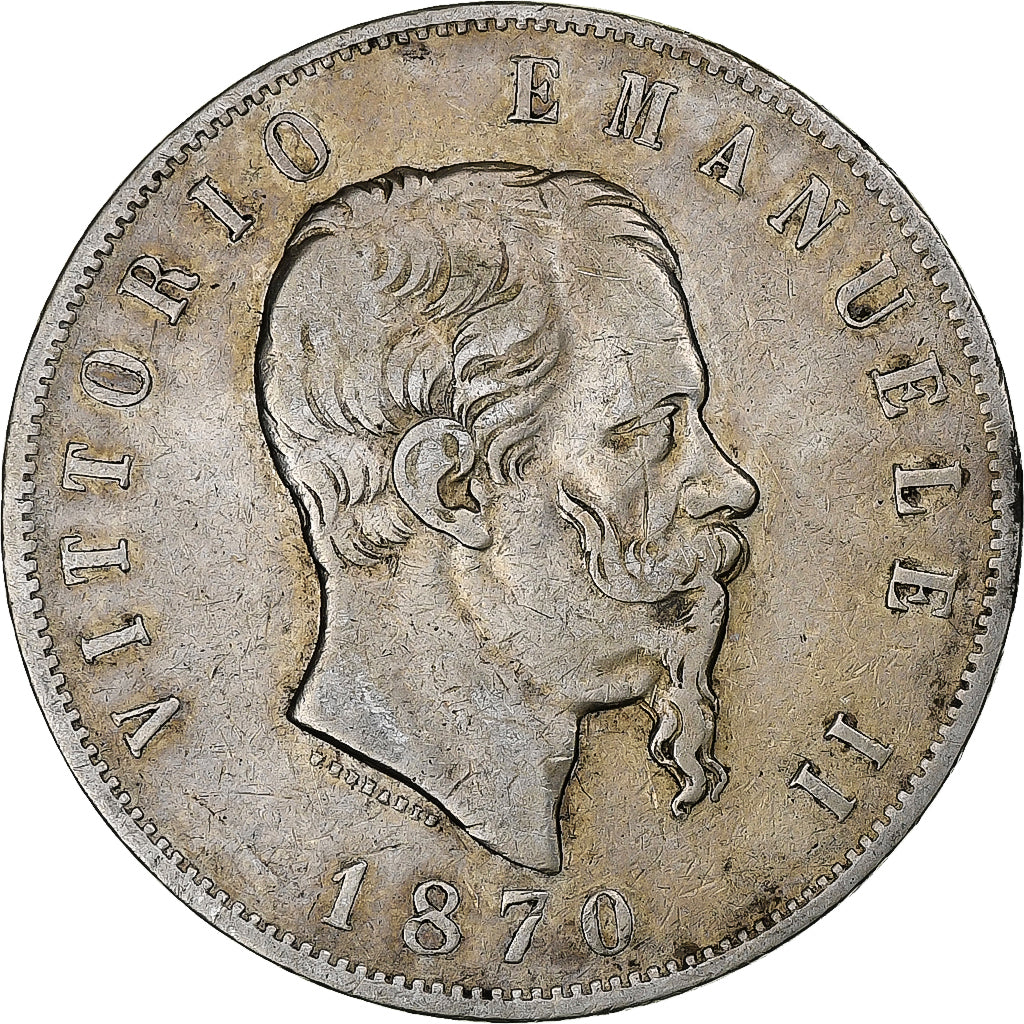 Italy, Vittorio Emanuele II, 5 Lire, 1870, Milan, Silver, VF(30-35), KM:8.3