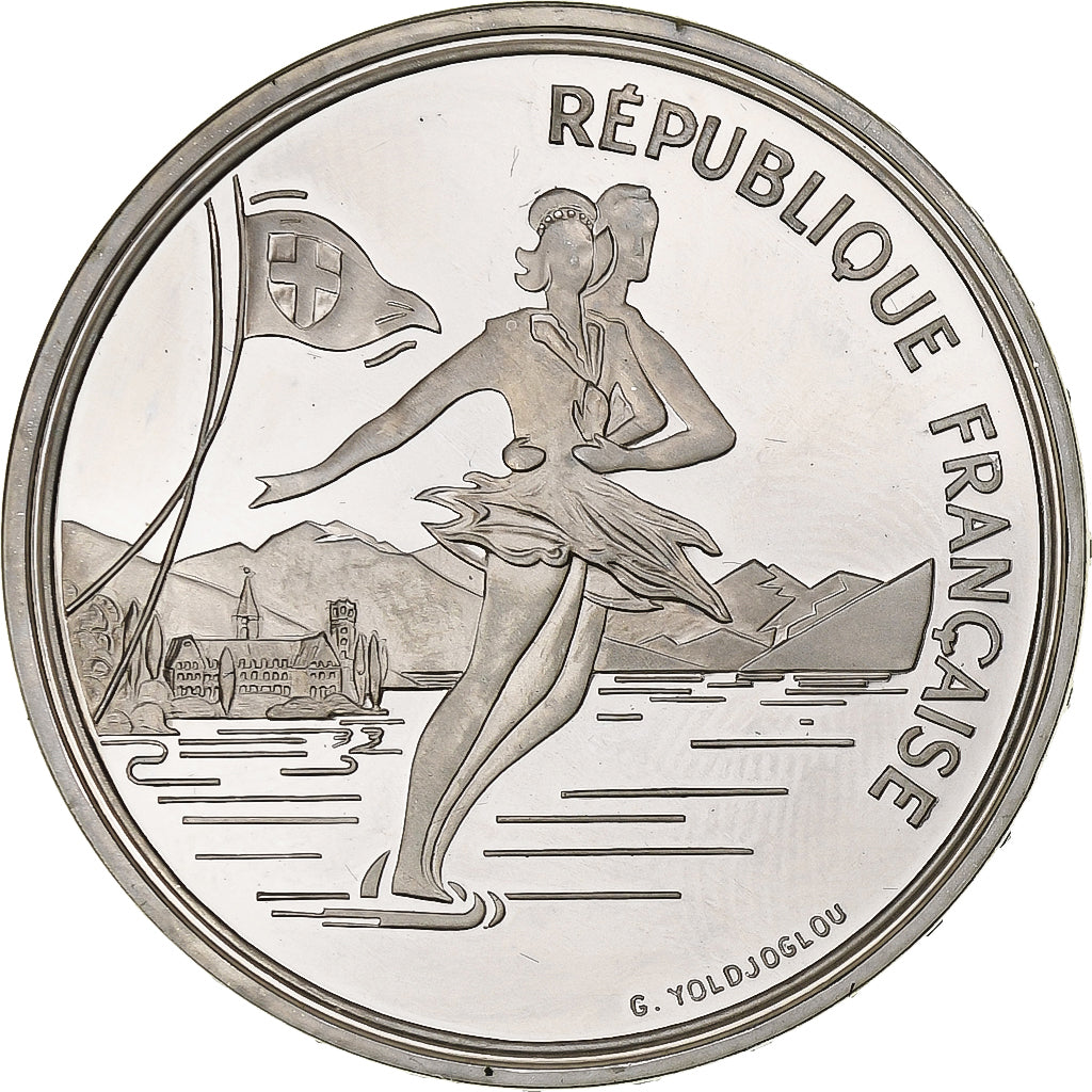 France, 100 Francs, Ice Skating Couple, 1989, Albertville 92, Silver, MS(60-62)