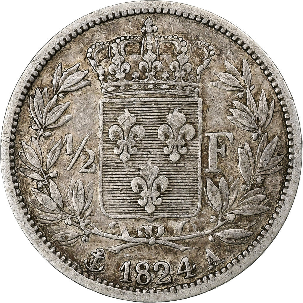 Frankreich, Louis XVIII, 1/2 Franc, Louis XVIII, 1824, Paris, Silber, SS