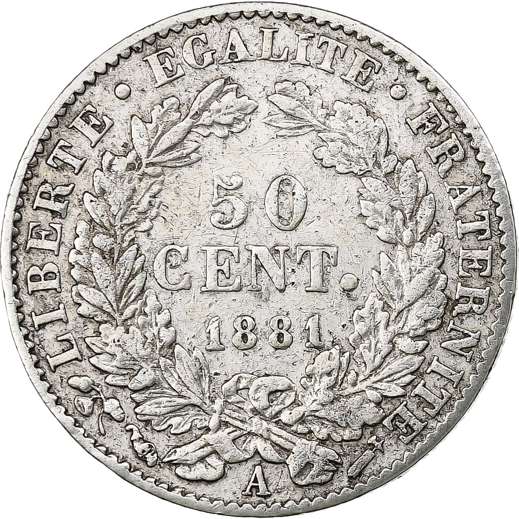 France, 50 Centimes, Cérès, 1881, Paris, Silver, EF(40-45), Gadoury:419a