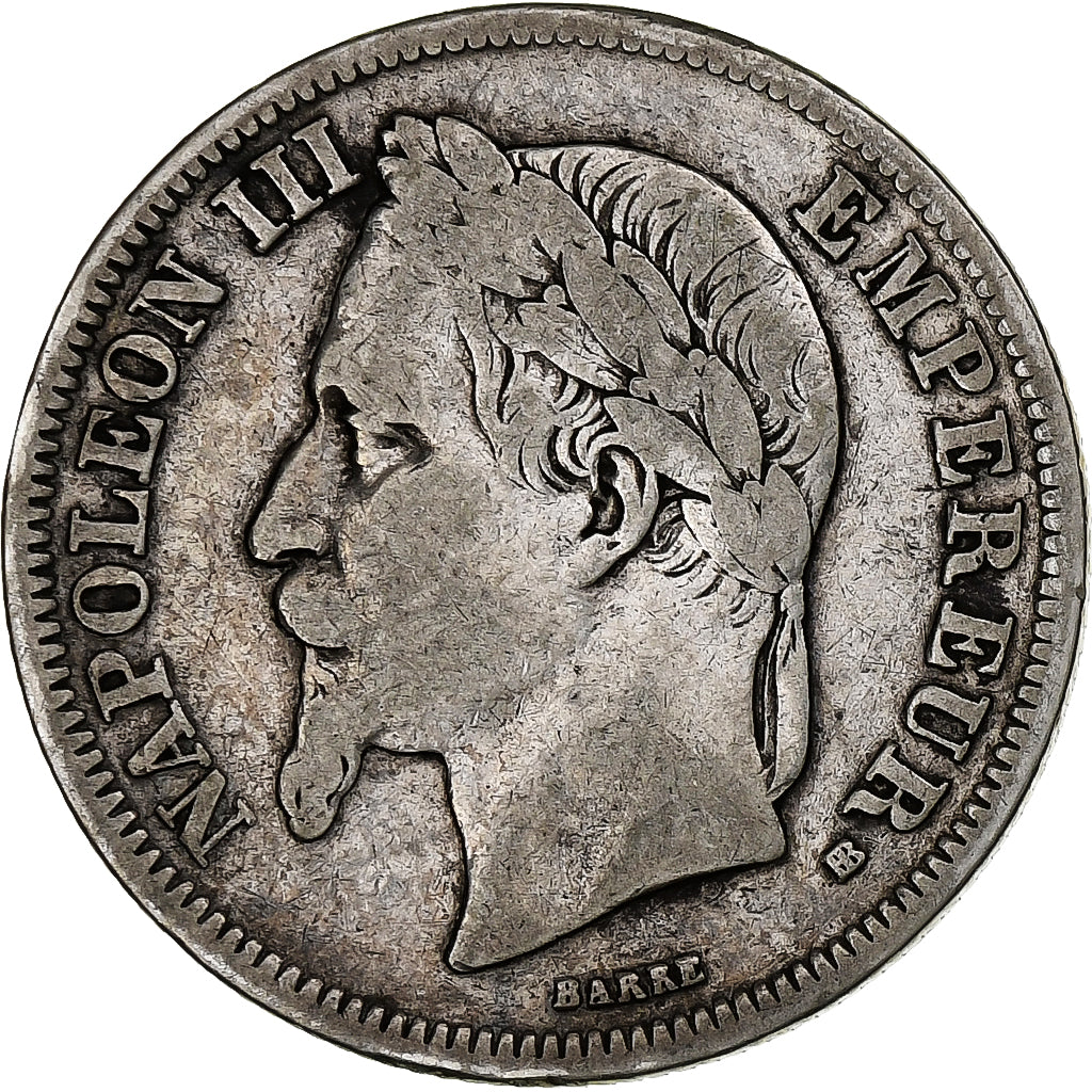 France, Napoléon III, 2 Francs, Napoléon III, 1866, Strasbourg, Argent, TB