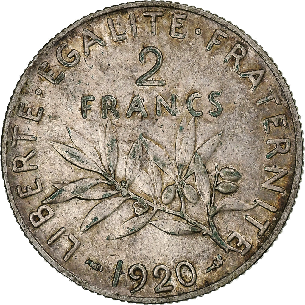 Frankrijk, 2 Francs, Semeuse, 1920, Paris, Zilver, ZF+, Gadoury:532, KM:845.1