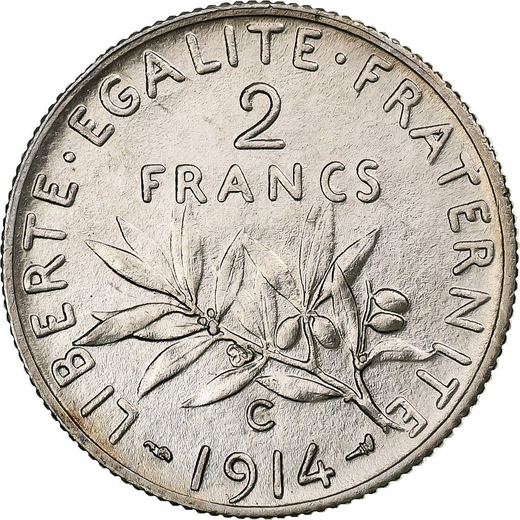 France, 2 Francs, Semeuse, 1914, Castelsarrasin, Silver, MS(60-62), Gadoury:532