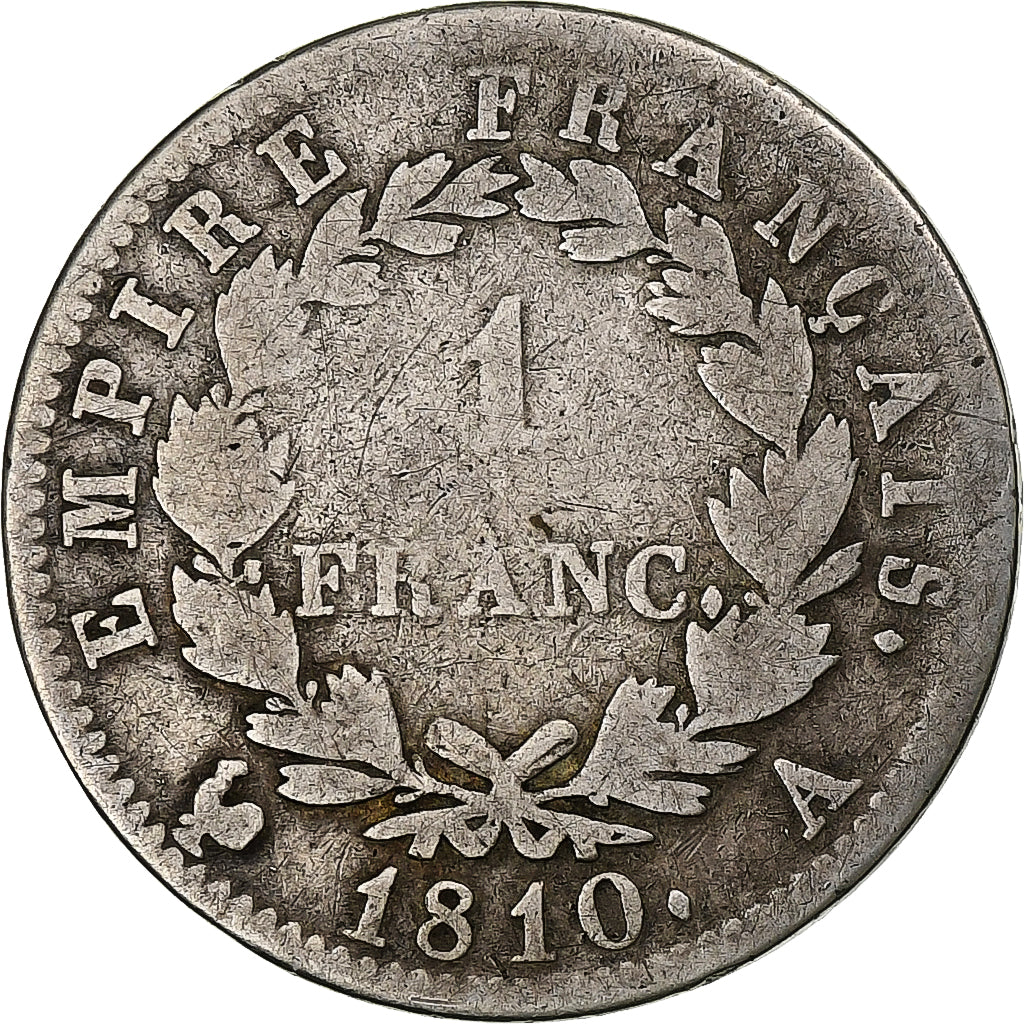 Francia, Franc, Napoléon I, 1810, Paris, Plata, BC, Gadoury:447, KM:692.1