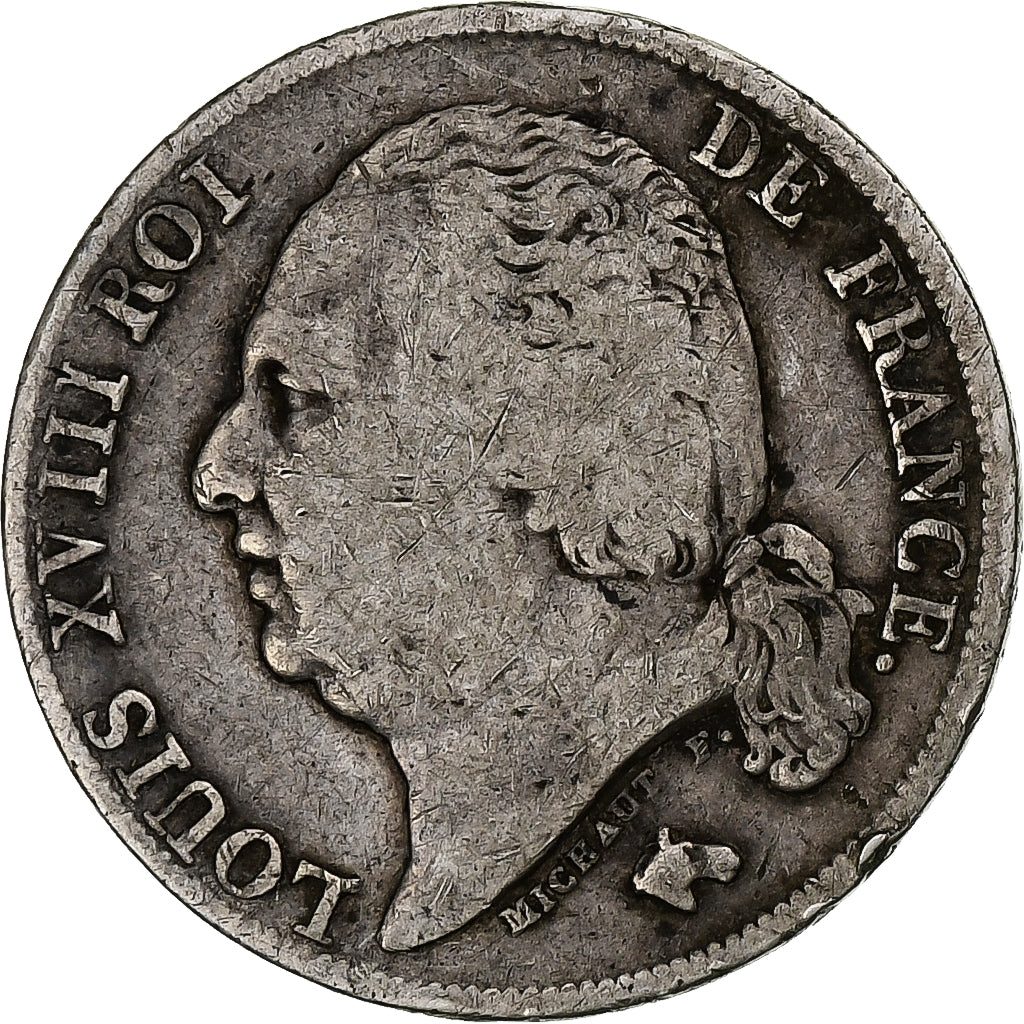 Francja, Louis XVIII, Franc, Louis XVIII, 1824, Paris, Srebro, VF(30-35)