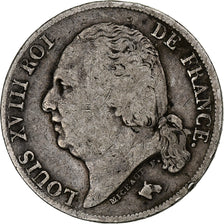 Francja, Louis XVIII, Franc, Louis XVIII, 1824, Paris, Srebro, VF(30-35)