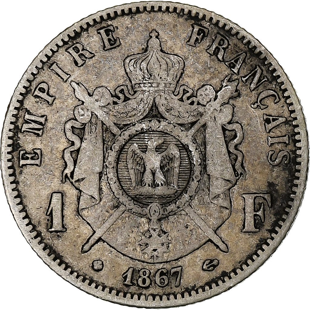 Francia, Napoleon III, Franc, Napoléon III, 1867, Strasbourg, Argento, MB+