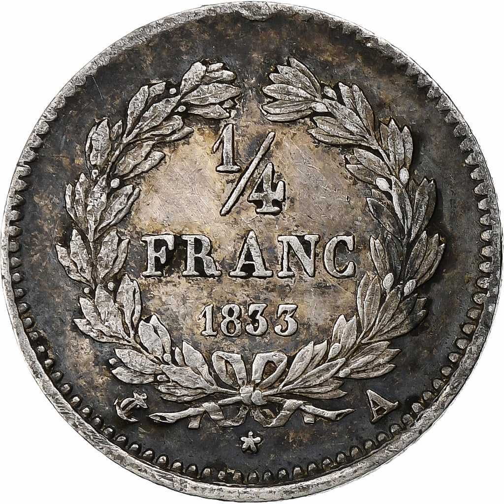 Francja, 1/4 Franc, Louis-Philippe, 1833, Lille, Srebro, AU(55-58), Gadoury:355