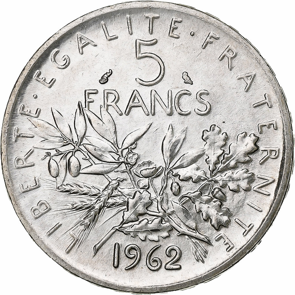 France, 5 Francs, Semeuse, 1962, Silver, MS(64), Gadoury:770, KM:926