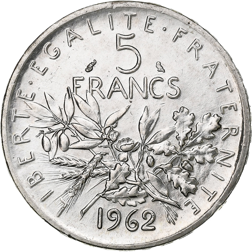 France, 5 Francs, Semeuse, 1962, Silver, MS(64), Gadoury:770, KM:926