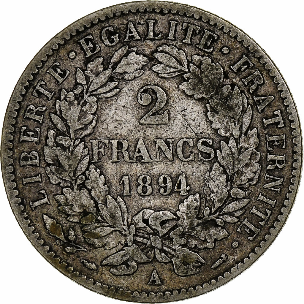 France, 2 Francs, Cérès, 1894, Paris, Silver, VF(30-35), Gadoury:530a