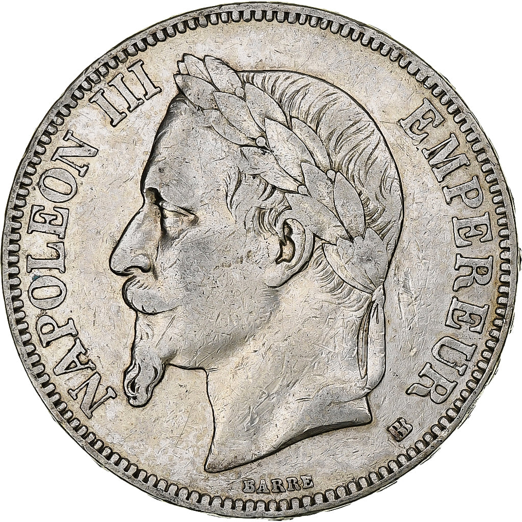 Francia, Napoleon III, 5 Francs, 1867, Strasbourg, Argento, MB+, Gadoury:739