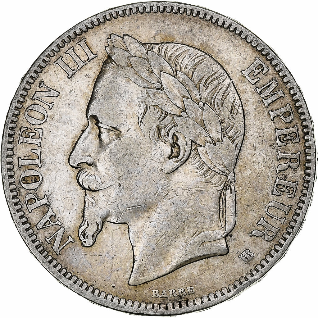 France, Napoleon III, 5 Francs, 1867, Strasbourg, Silver, VF(30-35)