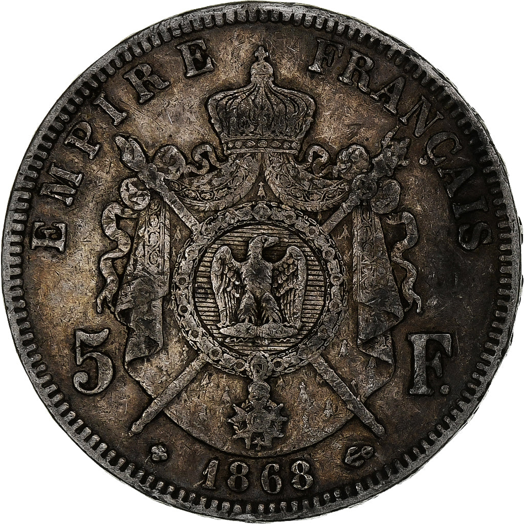 France, Napoléon III, 5 Francs, 1868, Strasbourg, Argent, TB+, Gadoury:739