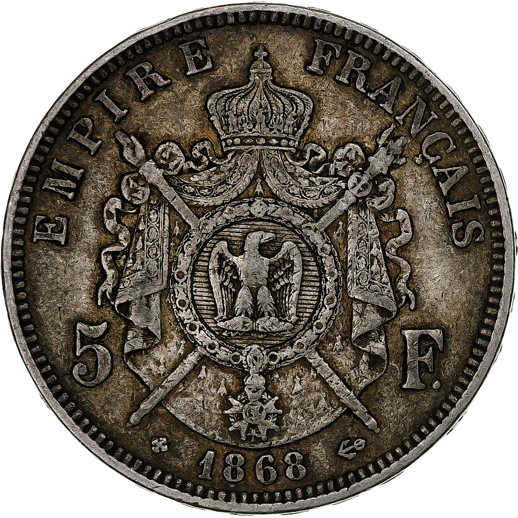 France, Napoléon III, 5 Francs, 1868, Strasbourg, Argent, TB+, Gadoury:739