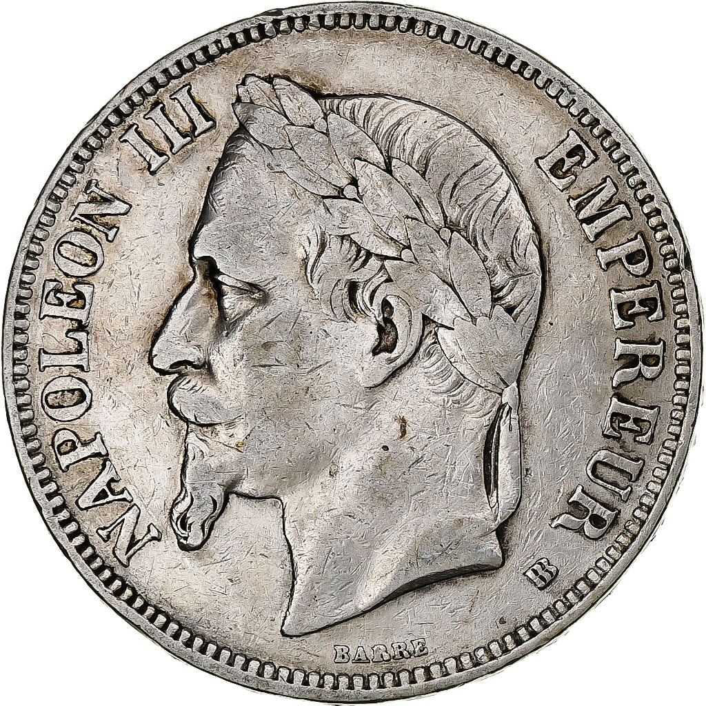 France, Napoleon III, 5 Francs, 1869, Strasbourg, Silver, VF(30-35)
