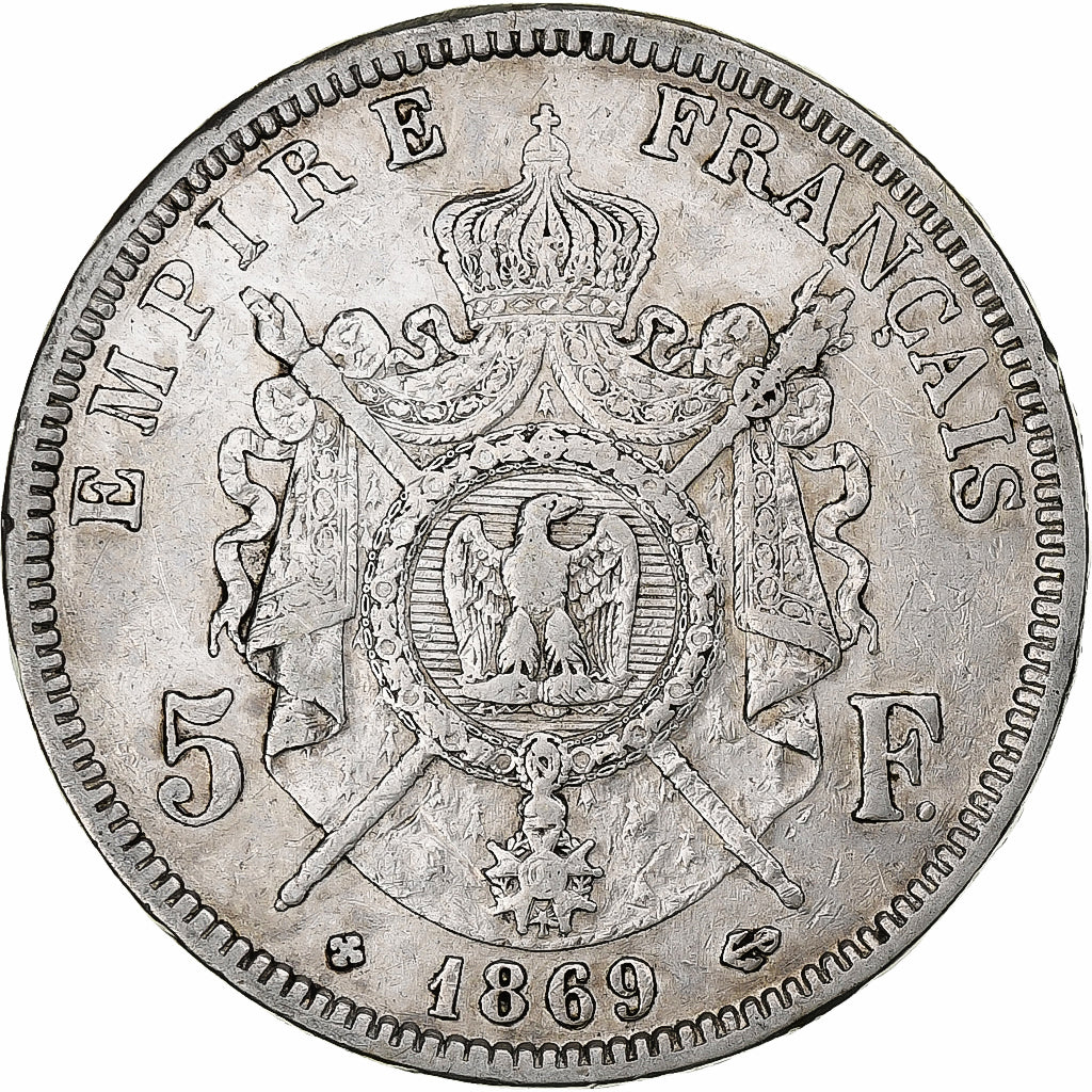 France, Napoleon III, 5 Francs, 1869, Strasbourg, Silver, VF(30-35)