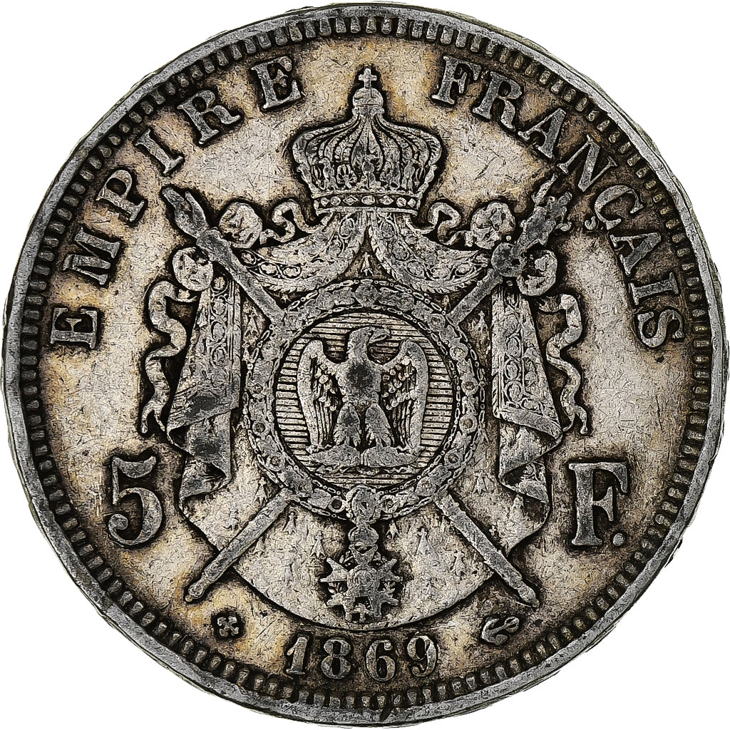 France, Napoleon III, 5 Francs, 1869, Strasbourg, Silver, VF(30-35)