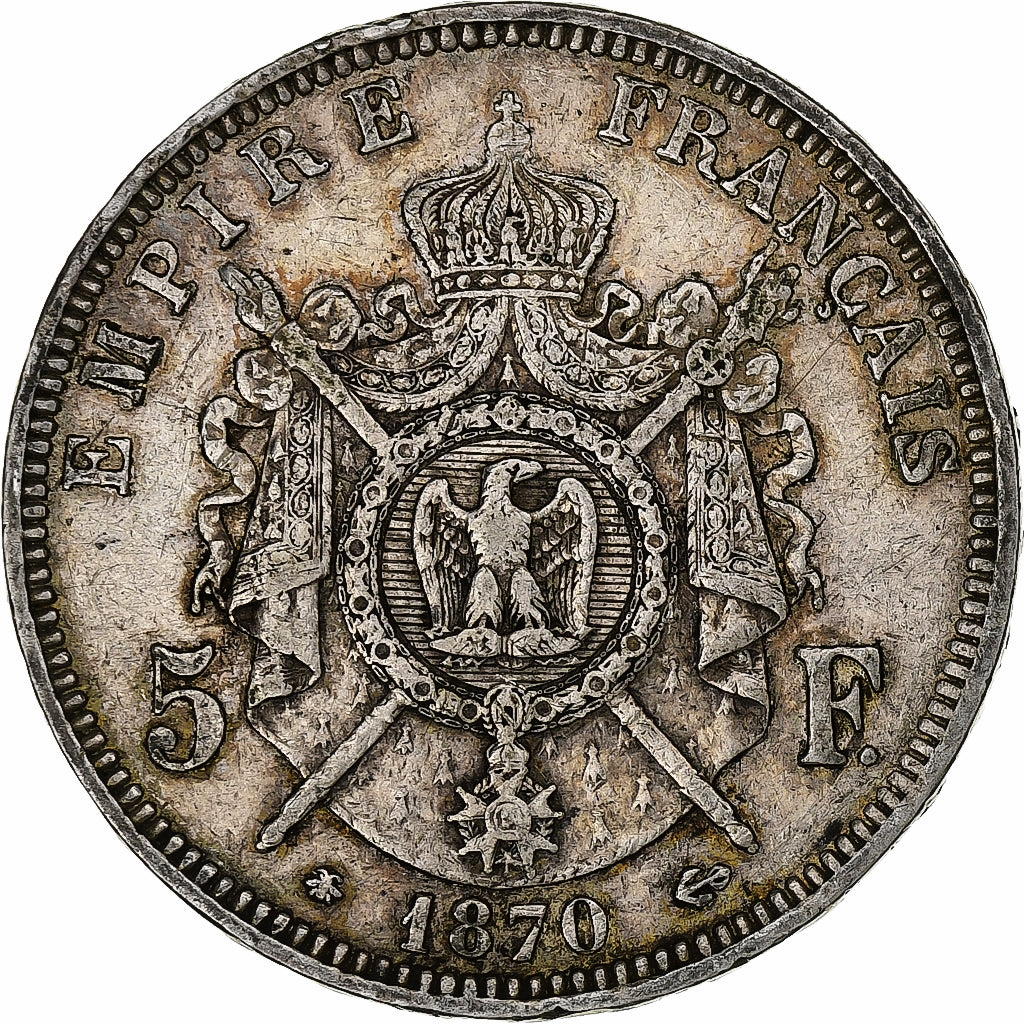 France, Napoléon III, 5 Francs, 1870, Paris, Argent, TB+, Gadoury:739, KM:799.1