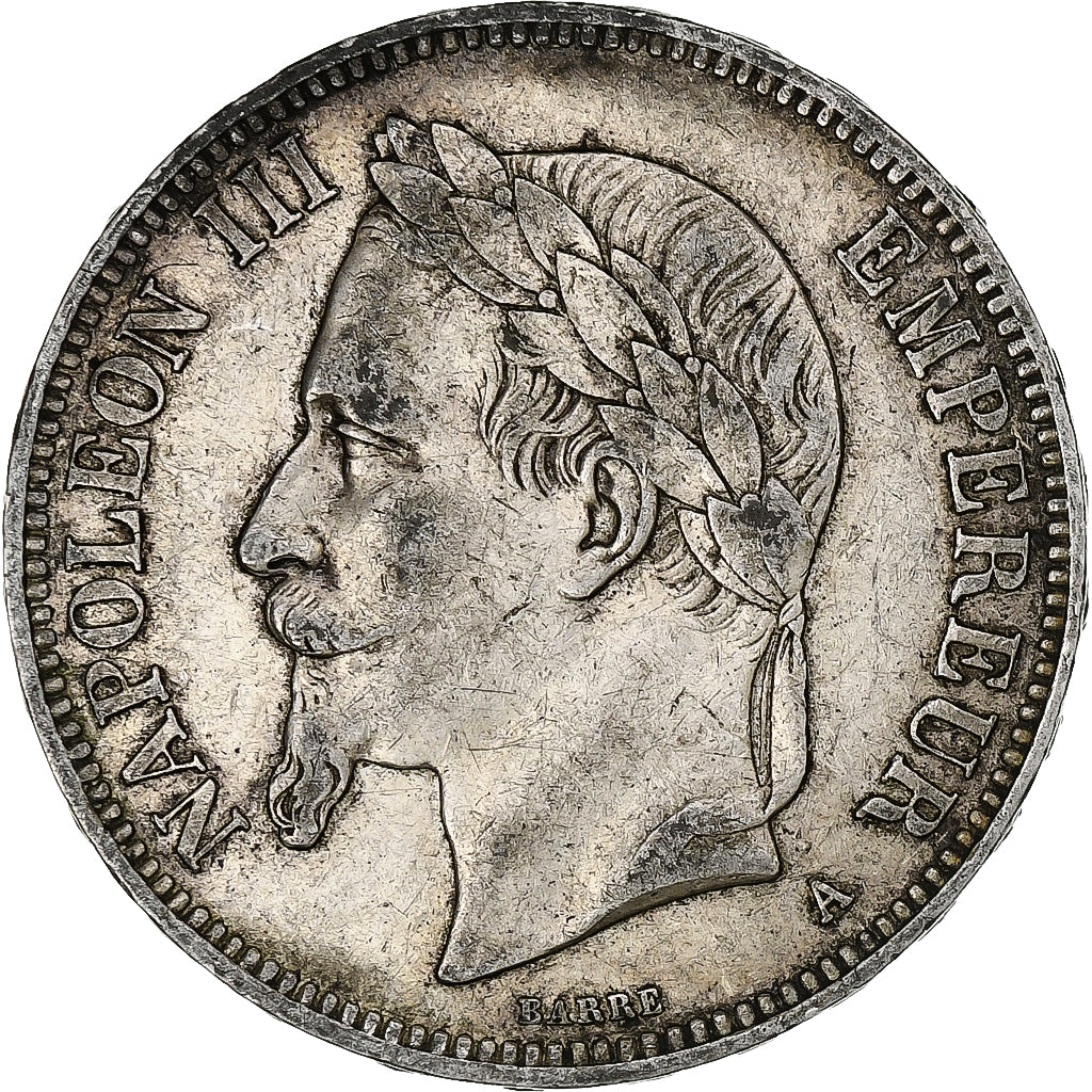 França, Napoleon III, 5 Francs, 1870, Paris, Prata, VF(30-35), Gadoury:739