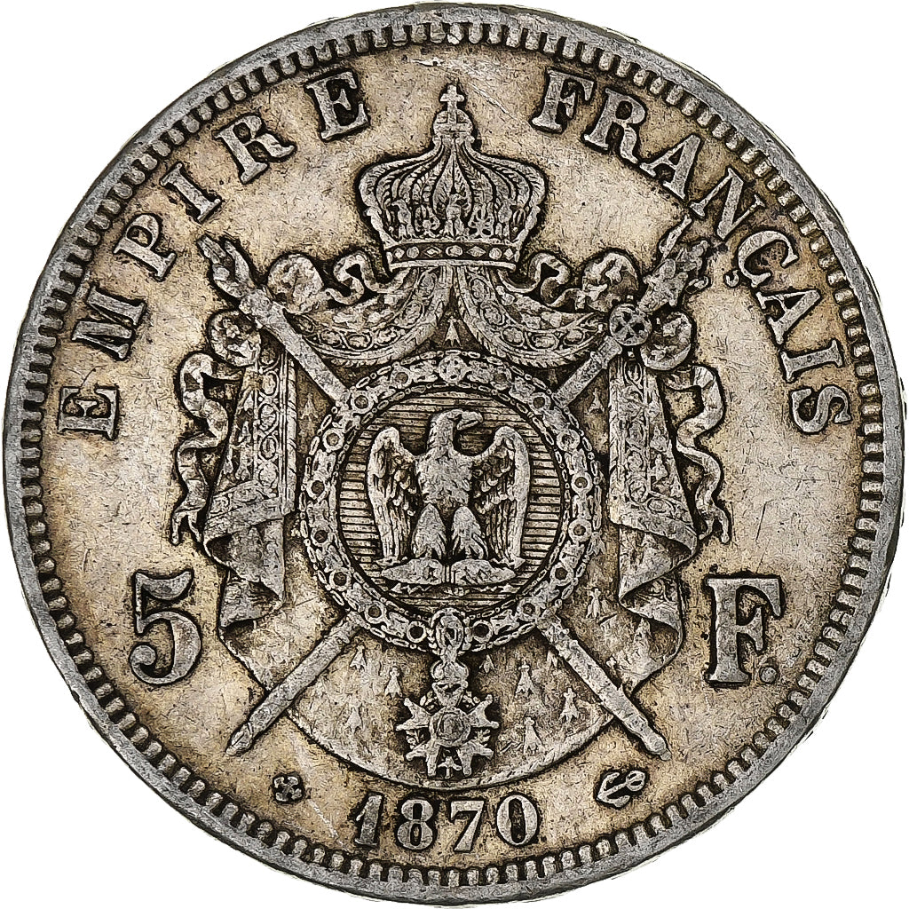 France, Napoléon III, 5 Francs, 1870, Strasbourg, Argent, TB+, Gadoury:739