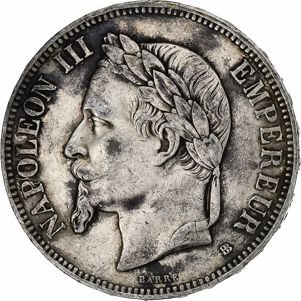 France, Napoleon III, 5 Francs, 1870, Strasbourg, Silver, EF(40-45)
