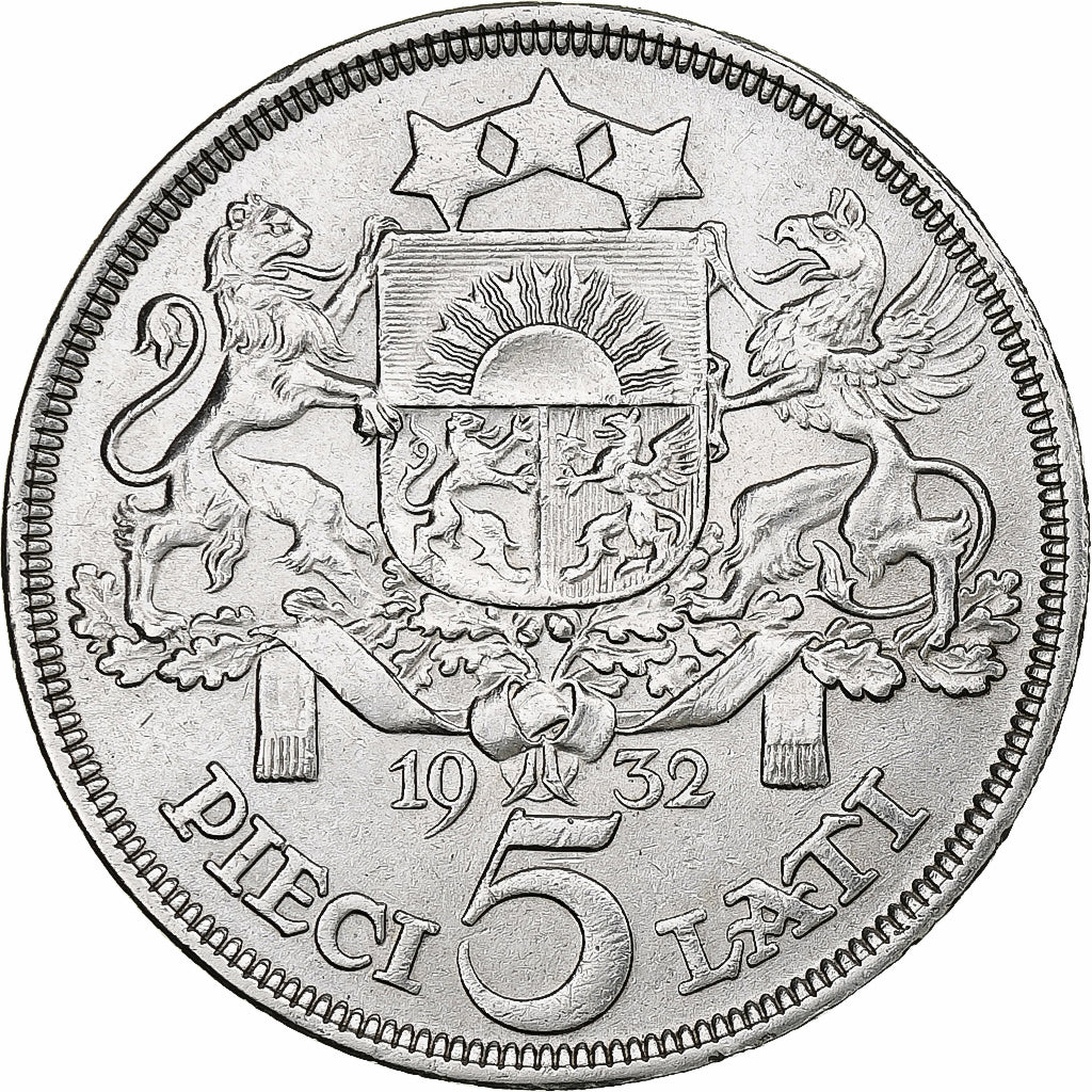 Latvia, 5 Lati, 1932, Silver, AU(55-58), KM:9