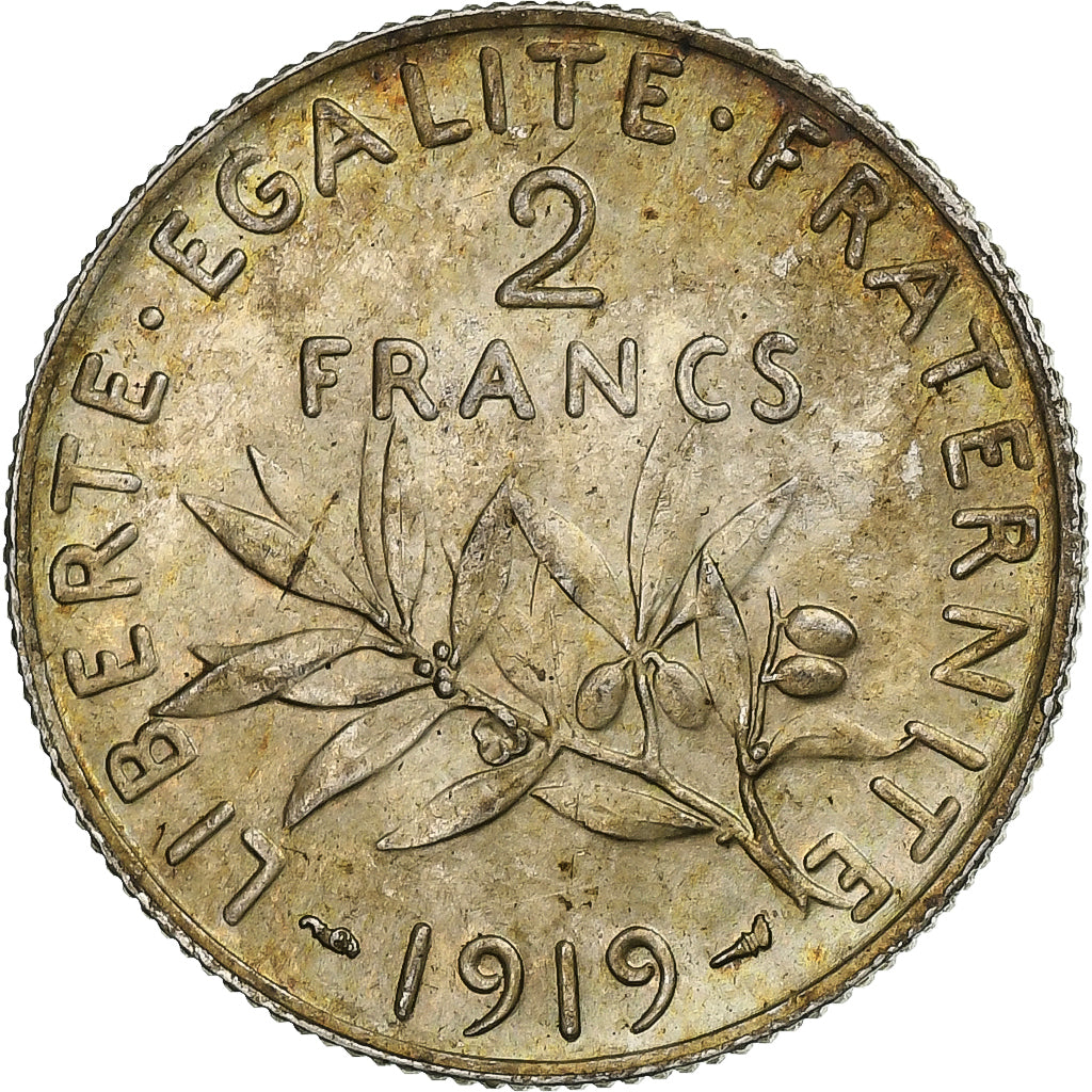 France, 2 Francs, Semeuse, 1919, Paris, Silver, MS(63), Gadoury:532, KM:845.1