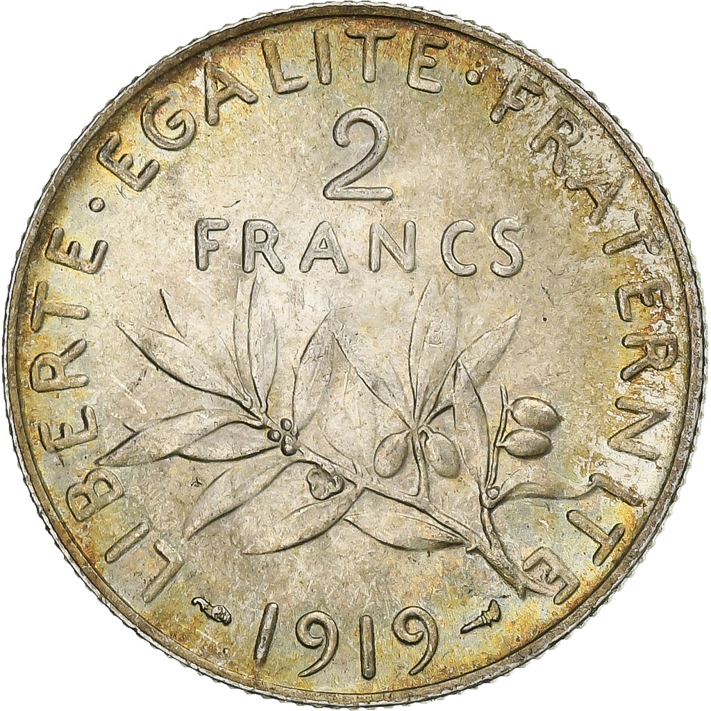 França, 2 Francs, Semeuse, 1919, Paris, Prata, MS(63), Gadoury:532, KM:845.1