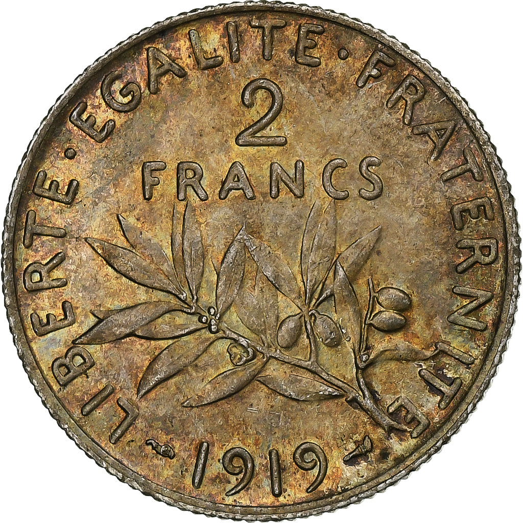 France, 2 Francs, Semeuse, 1919, Paris, Silver, MS(63), Gadoury:532, KM:845.1