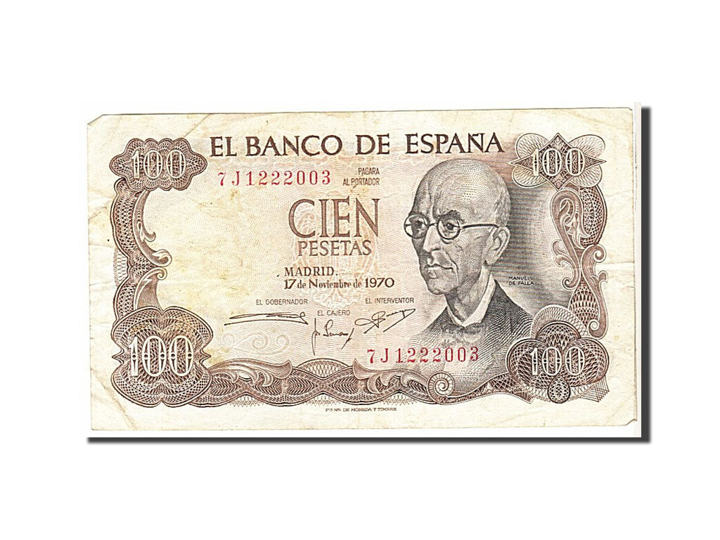Billet, Espagne, 100 Pesetas, 1970, TB+