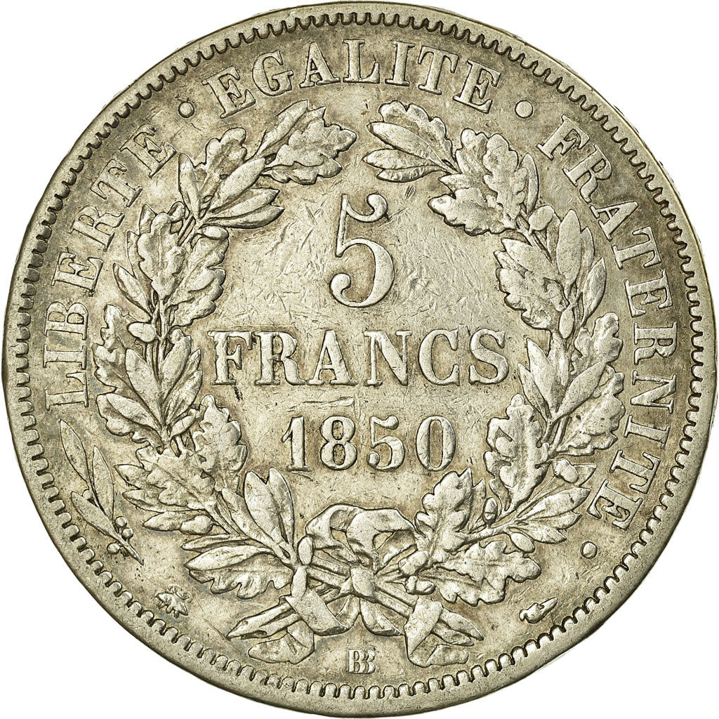 Coin, France, Cérès, 5 Francs, 1850, Strasbourg, EF(40-45), Silver
