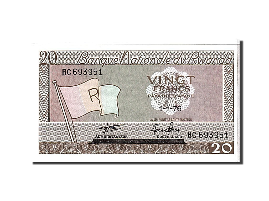 Banknote, Rwanda, 20 Francs, 1976, KM:6e, UNC(65-70)
