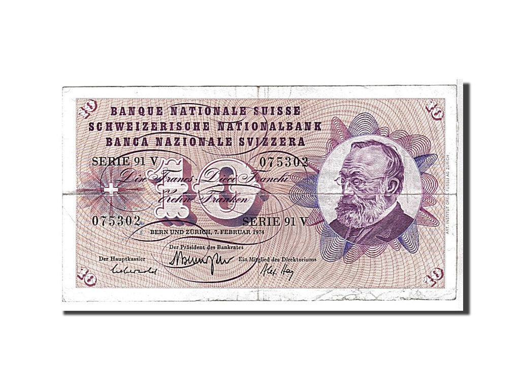Geldschein, Schweiz, 10 Franken, 1974, SS