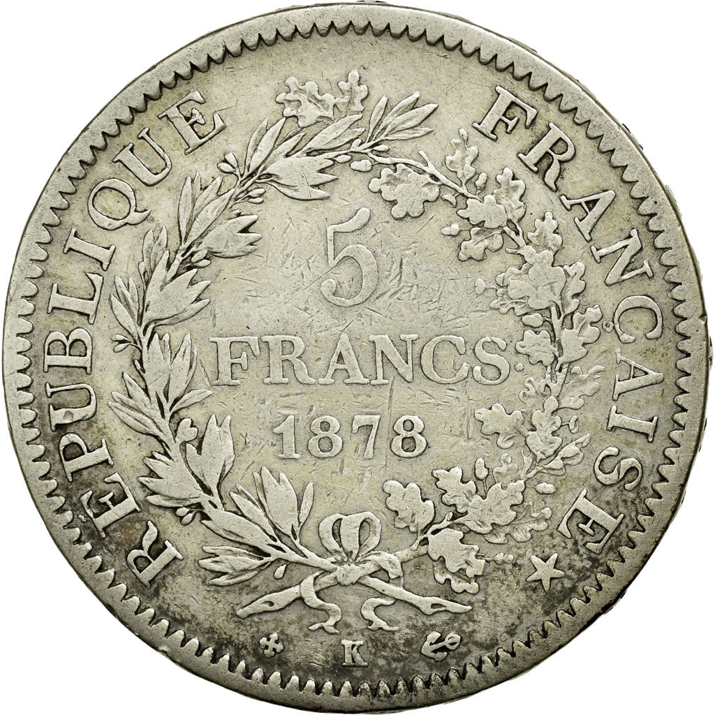 Coin, France, Hercule, 5 Francs, 1878, Bordeaux, VF(30-35), Silver, Gadoury:745a