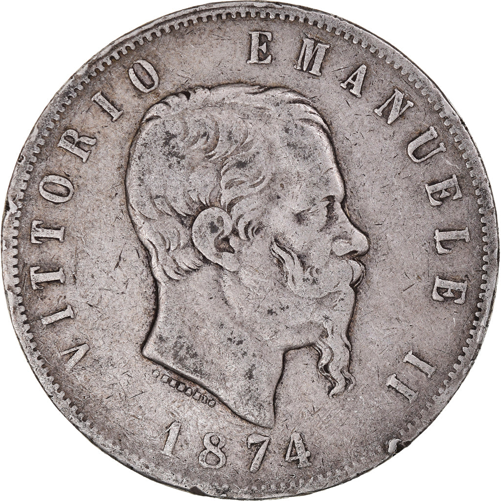 Coin, Italy, Vittorio Emanuele II, 5 Lire, 1874, Milan, VF(20-25), Silver