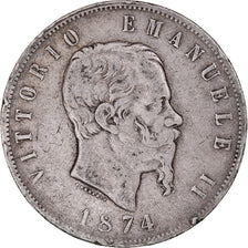 Coin, Italy, Vittorio Emanuele II, 5 Lire, 1874, Milan, VF(20-25), Silver