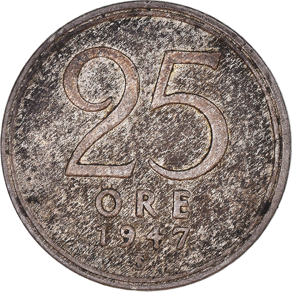 Coin, Sweden, Gustaf V, 25 Öre, 1947, VF(20-25), Silver, KM:816