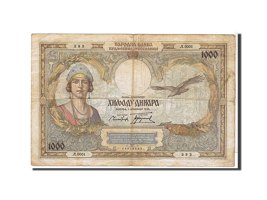 Billete, 1000 Dinara, 1931, Yugoslavia, KM:29, BC+
