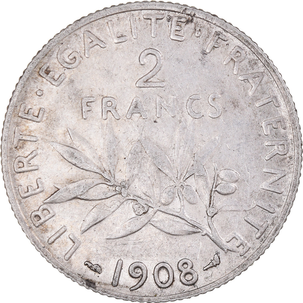 Coin, France, Semeuse, 2 Francs, 1908, Paris, EF(40-45), Silver, KM:845.1